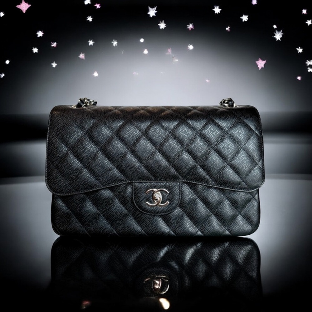 🆕💕CHANEL Large Double Flap Bag Calfskin (CAVIAR) • BLACK • Silver-Tone Hardware